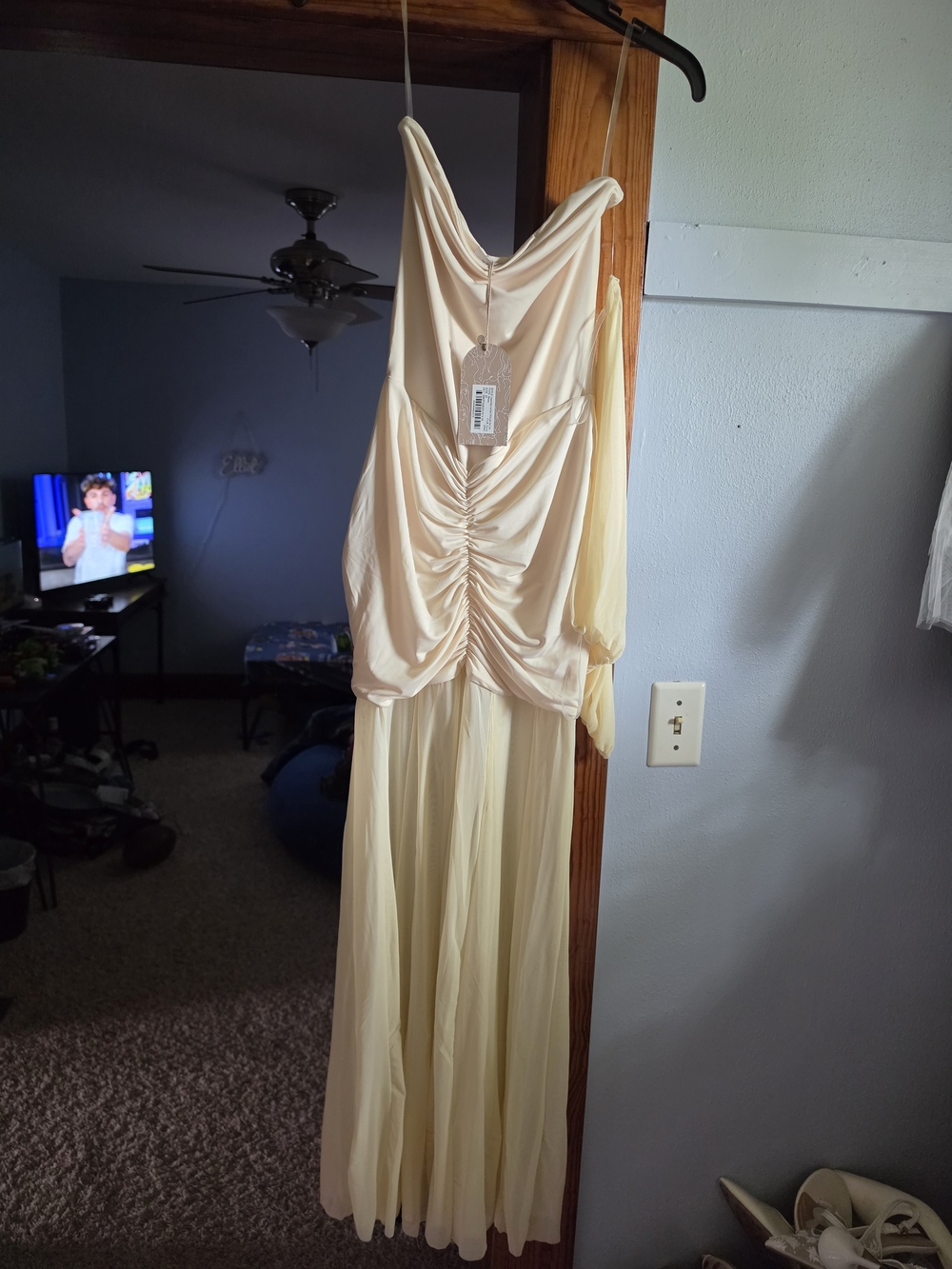 Meshki Cream Ruched Maxi Dress